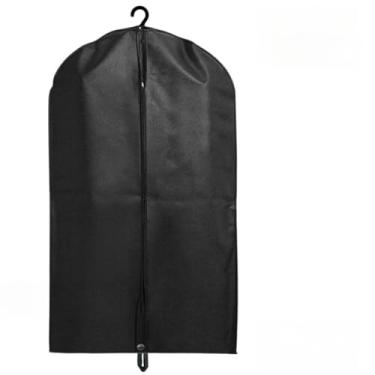 Imagem de Kit 5 Capas Protetor Terno Vestido Noiva TNT e Visor Com Zíper e Alça Organizador Guarda Roupa(PRETO TODO TNT,1,00 x 60 cm)