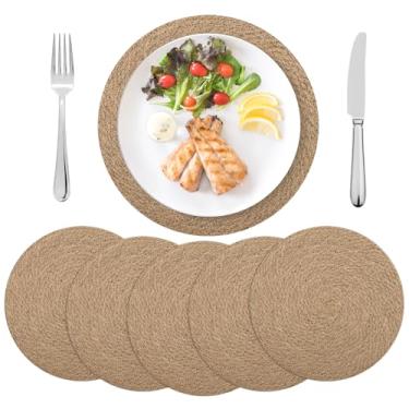 Imagem de Jogo americano redondo de tecido de 30,5 cm, conjunto com 6, tapetes de mesa de juta, tapetes de mesa de fazenda, resistentes ao calor, jogos americanos de som para mesa de jantar de cozinha