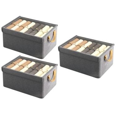 Imagem de KIT 3 Caixa de armazenamento dobrável multiuso com tampa, adequada para guardar roupas e brinquedos para evitar poeira(cinza*3)