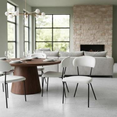 Imagem de Kit 4 cadeiras jantar aço carbono tecido bouclê lançamento - AÇO NOBRE