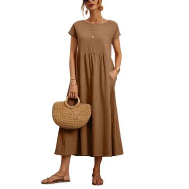 Imagem de Vestido WROLEM, casual de verão, de algodão com bolsos, feminino, 2024