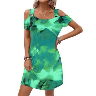 Imagem de Vestido de verão GUNEST feminino, ombro frio, solto, verde