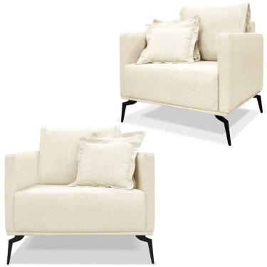 Imagem de Kit 2 Poltronas Sala De Estar Liv Pes Aço Linho Perola Ezz