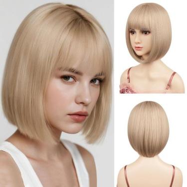 Imagem de Peruca Sarannala Bob 30cm Short Dourada Blonde Mix Platinum Blonde