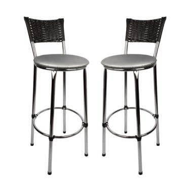Imagem de KIT 2 Banquetas Alta Cromada Junco PRETO Cozinha Balcão Bancada - ESPA