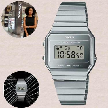 Imagem de Relógio Casio A700WEV-7A Unissex Digital Cromado Pulseira Aço Inox Estilo Vintage Luz LED Cronômetro