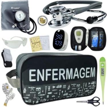 Imagem de Kit Enfermagem Aparelho de Pressão Estetoscópio Medidor Glicose Comple
