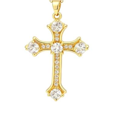 Imagem de Aisza Colar feminino com cruz de zircônia cúbica – Colar hipoalergênico com pingente de fé banhado a 18 K, joias cristãs delicadas presentes para mãe e irmã