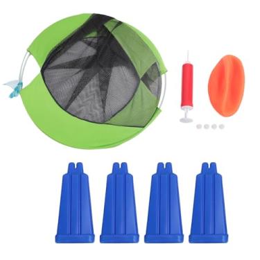 Imagem de Conjunto de jogos Roundnet Spike and Smash 2 em 1 brinquedo esportivo dobrável ao ar livre para atividades divertidas em equipe no parque de praia e quintal com bomba de bola de