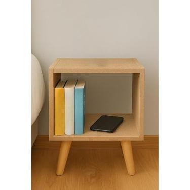Imagem de Nichos para Mesa de Cabeceira 42x22,5cm - Criado Mudo Quadrado com Pés - Preto/Branco/Madeirado/Natural(natural)