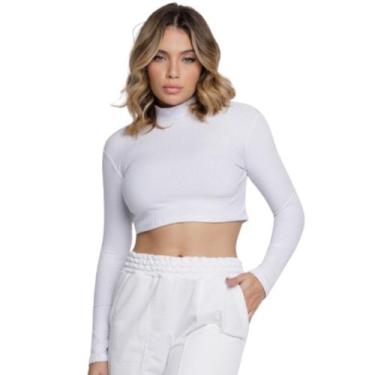 Imagem de Blusa Cropped Manga Longa Canelado Gola Alta Vekyo Conforto Blogueira 