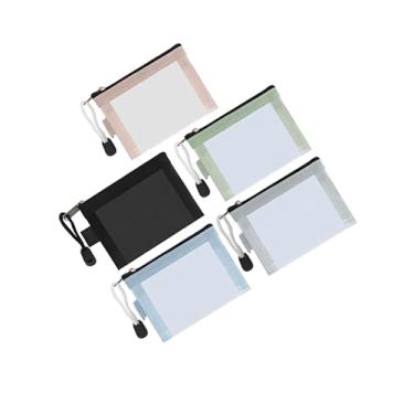 Imagem de Pacote com 5 mini bolsas de malha com zíper, 6,88 cm x 11,9 cm, porta-chaves, bolsa de moedas, porta-cartões, bolsa portátil de viagem, cosméticos, malha com zíper para batom, fone de ouvido, Cores