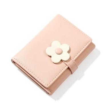 Imagem de Carteira feminina com três dobras, bolsa para dinheiro, porta-cartões com estampa de flores, carteira com janela para cartão de identificação, elegante, jovem, fofa, cor fresca combinando, rosa
