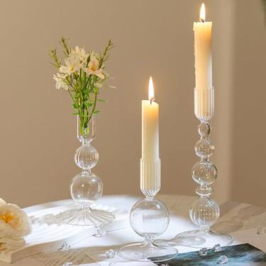 Imagem de Conjunto de castiçais Hewory 3PCS Clear Glass Taper