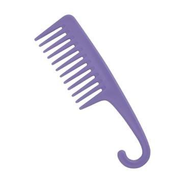 Imagem de Pentes de dentes largos com gancho, pente de chuveiro com pega para mulheres e meninas, ideal para cabelos molhados e secos, cabelos cacheados e longos (roxo/2 peças)