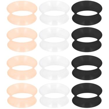 Imagem de Yaalozei Brincos de alargadores de silicone de 14 mm para orelhas Kit de alongamento de 9/40.6 cm borracha macia preto branco alargador de orelha de plástico alargador duplo alargador tamanho 14 mm