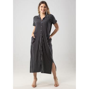 Imagem de Vestido Chemise Pau a Pique listrado Preto