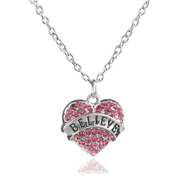 Imagem de Presentes inspiradores para mulheres Believe Colar com pingente de coração de strass para amigas e filhas, One Size, Aço inoxidável, Sem Pedra Preciosa