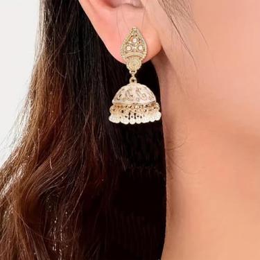 Imagem de Brincos indianos prateados femininos boho bola Chandier Tass declaração brincos pendentes casamento noiva presente ternos indianos vestidos roupas