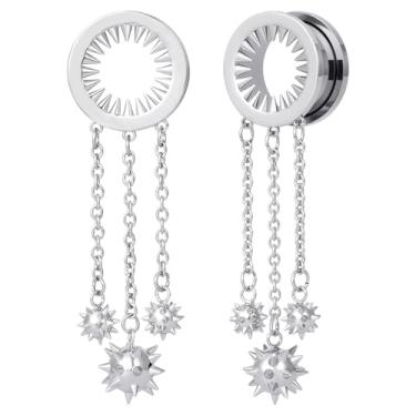 Imagem de POBAISITER 2 peças de alargadores de orelha pendurados estilo punk, alargadores de orelha, alargadores de aço inoxidável, alargador de parafuso para mulheres, homens, joias de piercing corporal