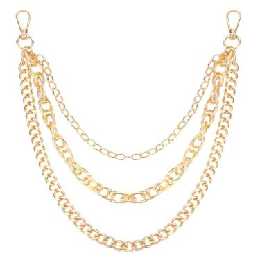 Imagem de Tweruna Corrente de bolsa dourada para jeans, correntes de 3 camadas para calças, correntes de bolso de ouro hip hop punk, para homens e mulheres, acessórios de calça