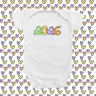 Imagem de Roupinha Body de Bebê Frase Bem Vindo 2026 Novo Ano Menina Menino Pres