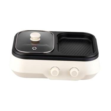 Imagem de IEUDNS Panela elétrica multifuncional 2 em 1 com grelha, frigideira para shabu-shabu e chapa antiaderente, ideal para camping, festas de aniversário, viagens