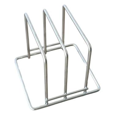 Imagem de DimyFew Suporte para tábua de corte com duas ranhuras em aço inoxidável, 16 x 15,5 x 14 cm, acessório versátil para bancadas de cozinha, organizador de