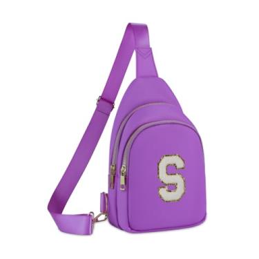 Imagem de FEIYITE Pochete para meninas e crianças, bolsa tiracolo com letras de chenille, presente de formatura de aniversário de Natal para meninas e irmãs, pochetes de nylon personalizadas, Bolsa de peito