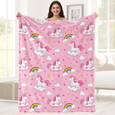 Imagem de Aimego Unicórnios Arco-íris Brinquedos Exclusivos Cobertor Presentes para Meninas Unicórnio Rosa Cobertor para Meninas Crianças Unicórnios Fofos Estampados Cobertores para Sofá-Cama Presente de