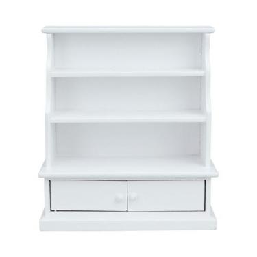 Imagem de Estante de livros em miniatura de madeira branca com gavetas em escala