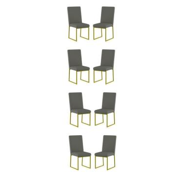 Imagem de Kit 8 Cadeiras Estofadas Base De Ferro Para Mesa De Jantar Cinza