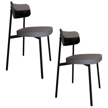 Imagem de Cadeira De Jantar Estofada Kit 2 Ella M25 Linho Cinza/preto - Mpozenato
