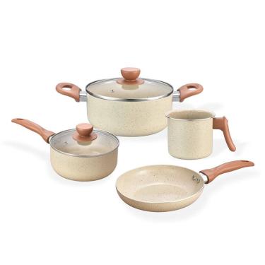 Imagem de jogo 4 panelas antiaderentes de ceramica e aluminio bege - oikos