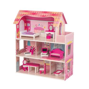 Imagem de Casa de Boneca de Madeira Life Grande com Kit de Móveis Miniatura – Brinquedo Completo para Estimular a Criatividade e o Faz de Conta em Crianças