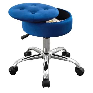 Imagem de Xenothos Cadeira giratória otomana com armazenamento para sala de maquiagem para cadeira de penteadeira com rodas, altura ajustável, veludo azul