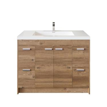 Imagem de Eviva Lugano 106,7 cm Toucador de banho de pia única de carvalho natural com parte superior de acrílico e pia integrada