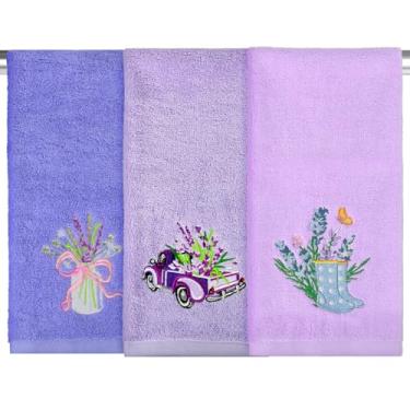 Imagem de snaxuda Toalhas de mão florais lavanda pacote com 3 toalhas de mão roxas lavanda decoração de banheiro 35 x 73 centímetros bordado casa de fazenda flores fofas algodão macio absorvente toalhas de mão