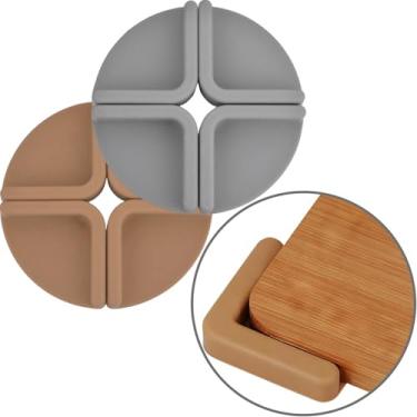 Imagem de 8 peças de silicone antiderrapante para tábua de corte, almofadas antiderrapantes para segurança na cozinha, aderência segura para tábuas de madeira/plástico/vidro (madeira e prata)