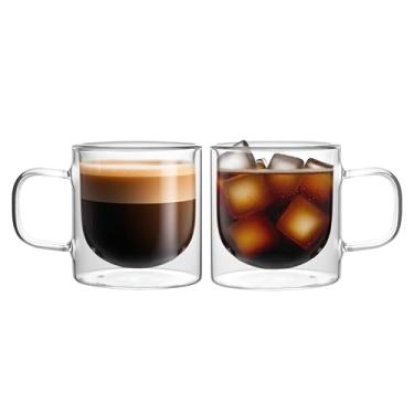 Imagem de NIRA.Z Canecas de café de parede dupla de 355 ml, conjunto de 2 xícaras de café transparentes com alça de 355 ml, copos de chá de vidro isolados soprados à mão para bebidas quentes e frias, cappuccino