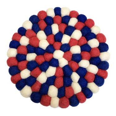 Imagem de Bolas de feltro redondas de lã feita à mão com tema patriótico vermelho branco e azul, suporte decorativo para placa quente, tripé para mesa, Multicor, Round, 1