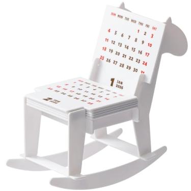 Imagem de Mini calendário de mesa 2026, formato de cadeira de cavalo 2026, calendário de mesa pequeno em pé - calendário mensal de mesa - material plástico PS - impressão dupla - para casa ou escritório (branco