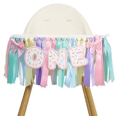 Imagem de Faixa de aniversário Donut de 1 ano - Decorações de festa de aniversário Sweet One, conjunto de saia de balé de fita macia, guirlanda de cadeira alta arco-íris, decoração de festa doce de um ano