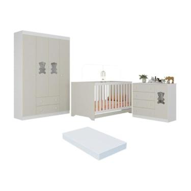 Imagem de Quarto de Bebê Completo com Berço Americano 3 em 1 Colchão Teddy Multimóveis Mp4660 Branco/off White