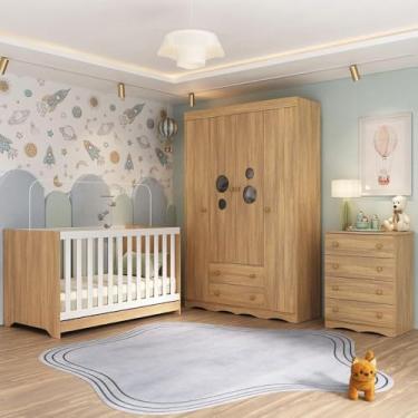 Imagem de Quarto de Bebê Completo com Berço Americano 3 em 1 Sonho Multimóveis Mp4619 Madeirado
