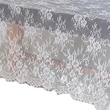 Imagem de Toalha de mesa de renda branca para casamento 152 x 395 cm, estampa floral bordada, cobertura de mesa retangular semitransparente, bordas recortadas, para decoração de recepção de banquete