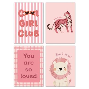 Imagem de Arte de parede de quarto infantil, impressões de parede de quarto de meninas rosa para crianças, meninas, pôsteres legais de pintura de clube para berçário, sala de jogos, decoração de quarto