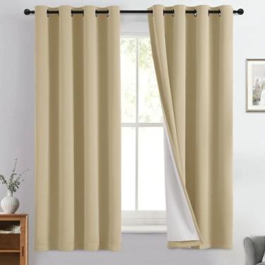 Imagem de Yakamok Painéis de cortina blackout 100% cortinas com bloqueio de luz e frio de 160 cm para berçário, 2 camadas grossas de cortinas com isolamento térmico (2 peças, 50 de largura cada painel, frente
