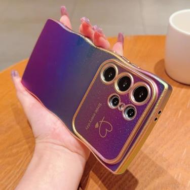 Imagem de Capa de celular com glitter laser ondulado e coração de amor para Samsung S25 S24 S23 Ultra FE S22 Plus, capa traseira colorida da moda, roxo escuro, para Galaxy S24Ultra