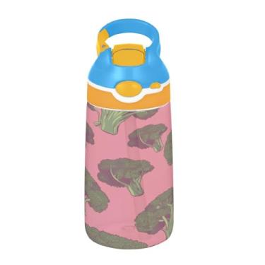 Imagem de ATTX Garrafa de água com padrão de brócolis de 473 ml – Garrafa de água reutilizável Tritan Sports & Travel com canudo e tampa de bico pop-up #312